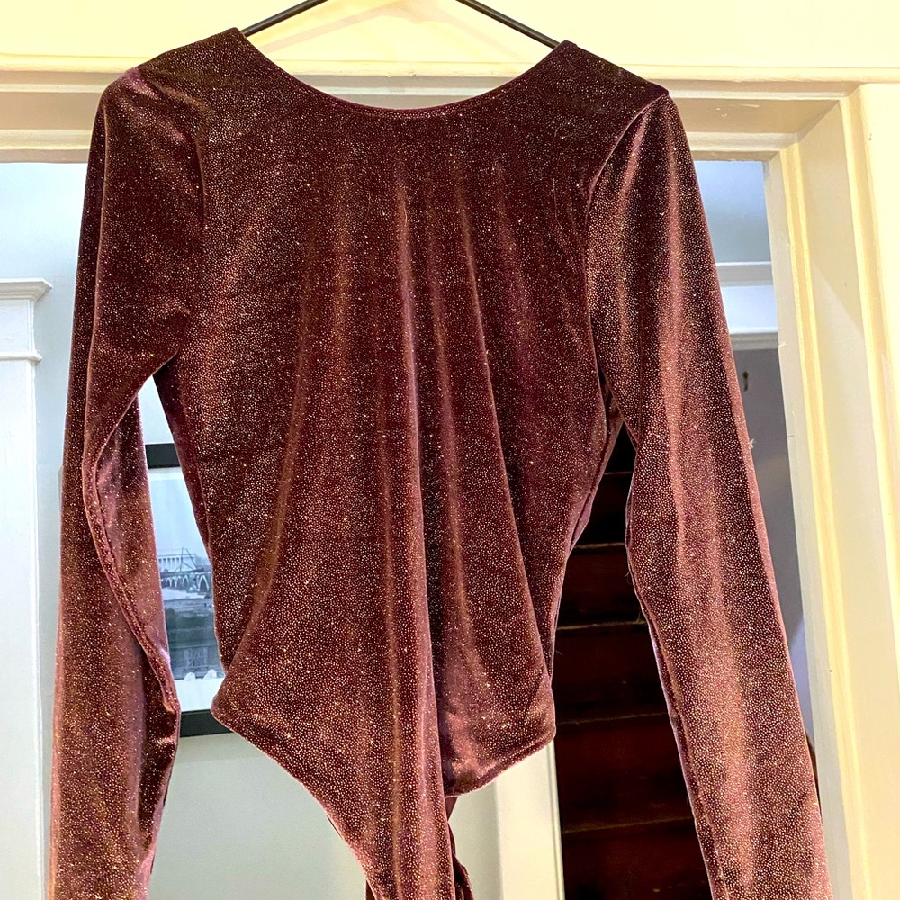 Sparkle purple hi-cut body suit